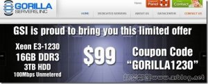GorillaServers服务器$39/月-E3 1230/16G/120G SSD/30T/5IP